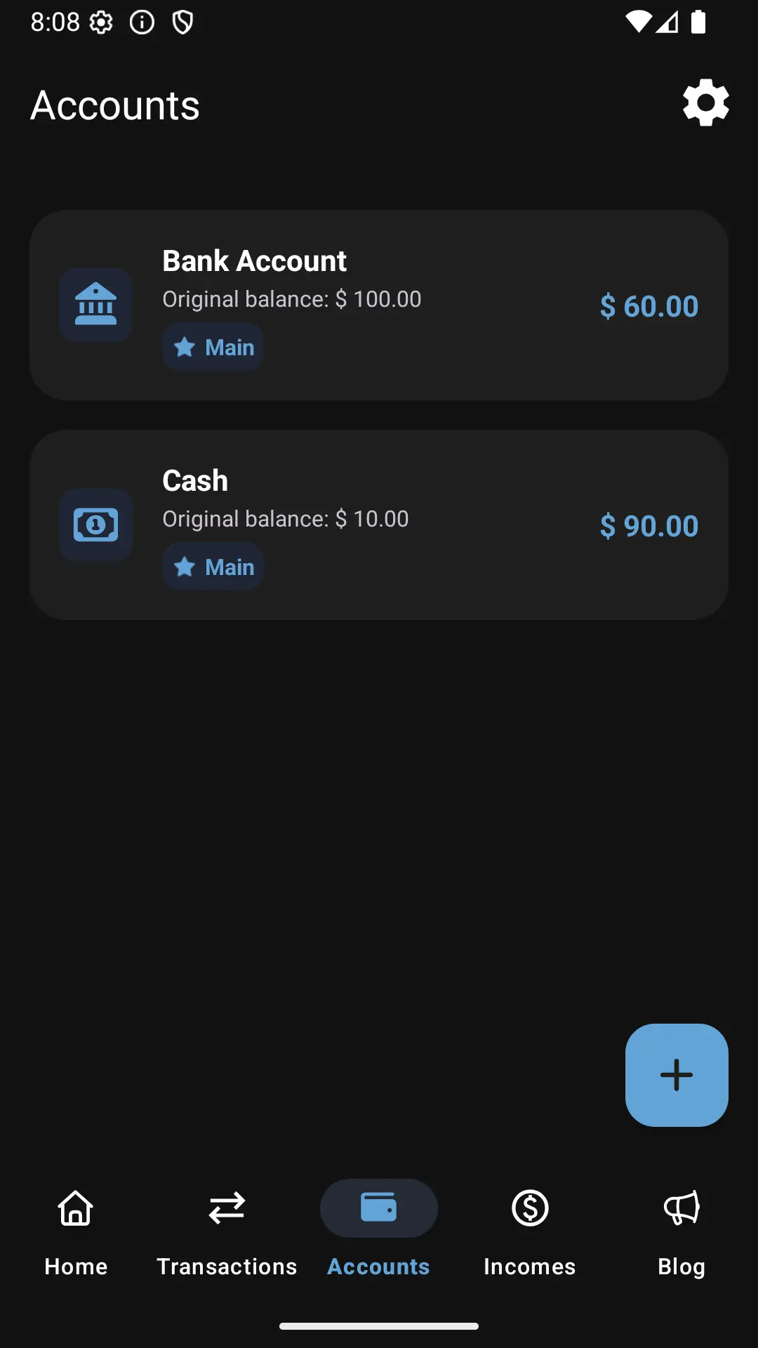 Viewing the list of accounts