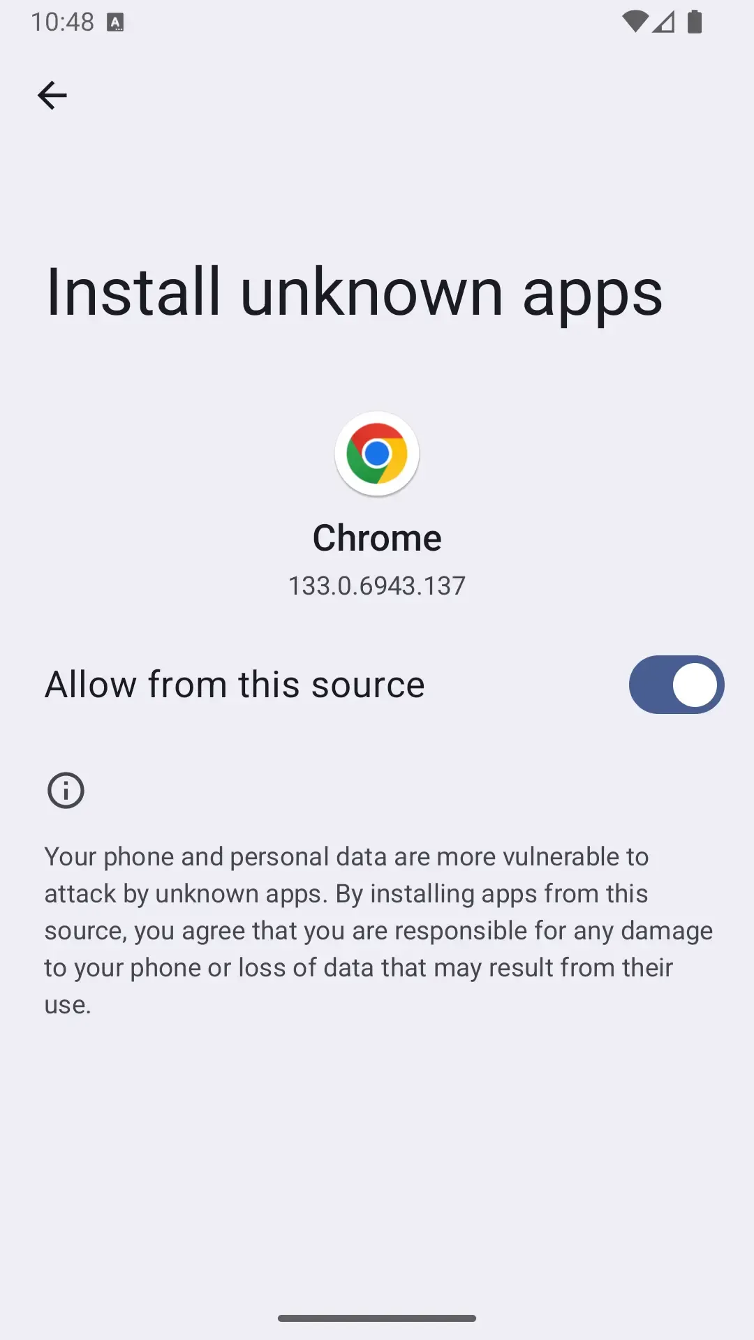 Android external source permission dialog