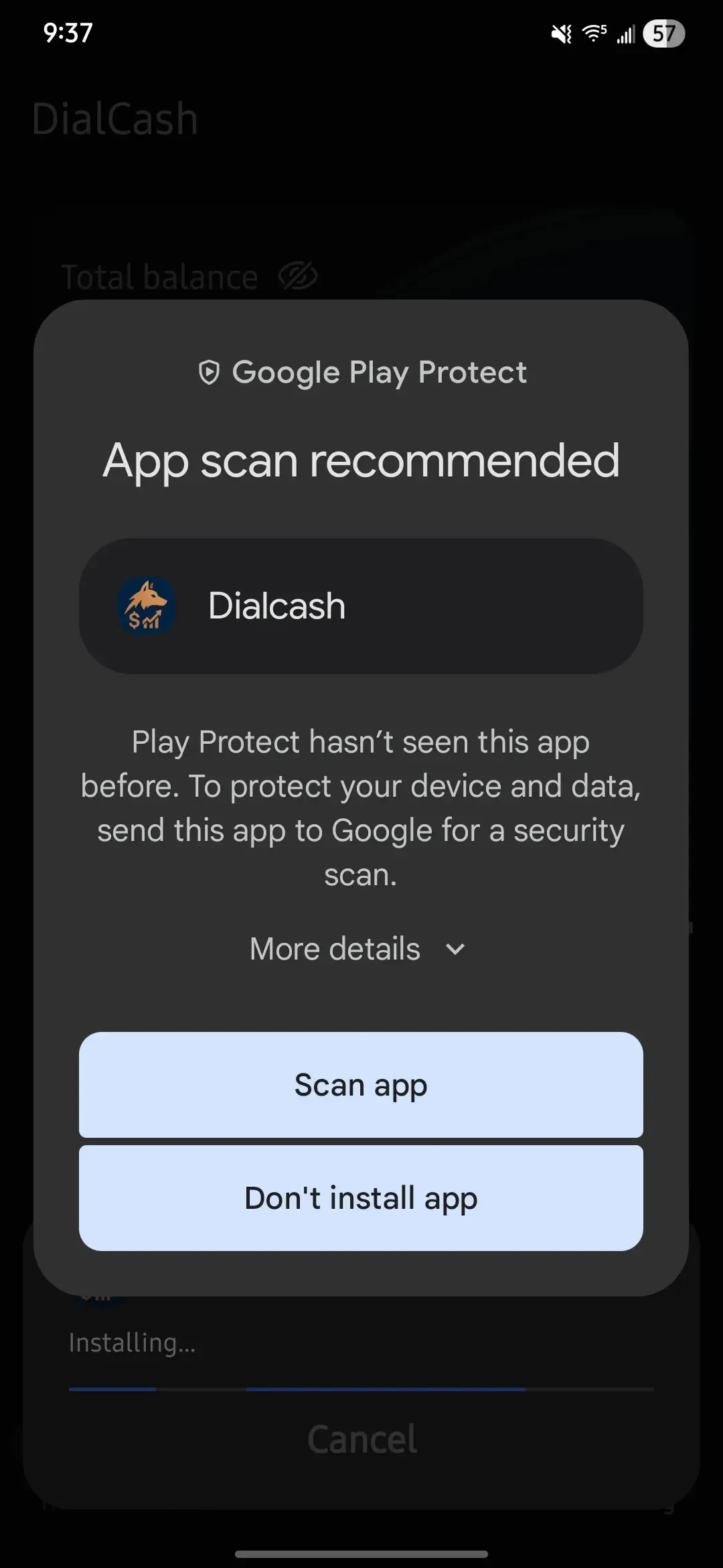 Google Play Protect scan dialog